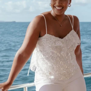 Zinnia Sequins Sleeveless Top - Ivory(XS)